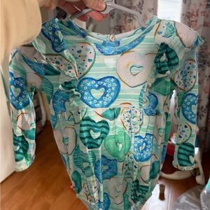 Blue and Green Heart Patterned Kids Bodysuit
